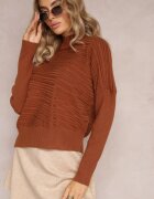 wool fashion Pulover Asimetric Maro din Lână Decorat cu Imprimeu în Relief Aurorrsa