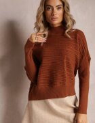 wool fashion Pulover Asimetric Maro din Lână Decorat cu Imprimeu în Relief Aurorrsa