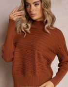 wool fashion Pulover Asimetric Maro din Lână Decorat cu Imprimeu în Relief Aurorrsa
