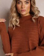 wool fashion Pulover Asimetric Maro din Lână Decorat cu Imprimeu în Relief Aurorrsa