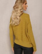 wool fashion Pulover Asimetric Verde deschis cu Lână Decorat cu Relief Aurorrsa