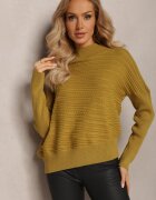 wool fashion Pulover Asimetric Verde deschis cu Lână Decorat cu Relief Aurorrsa