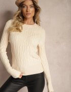 wool fashion Pulover Bej cu Vâscoză și Împletitură Decorativă Saviana
