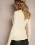 wool fashion Pulover Bej cu Vâscoză și Împletitură Decorativă Saviana