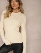 wool fashion Pulover Bej cu Vâscoză și Împletitură Decorativă Saviana