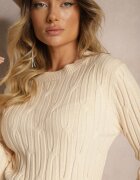 wool fashion Pulover Bej cu Vâscoză și Împletitură Decorativă Saviana