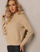 wool fashion Pulover Bej deschis Asimetric cu Lână Decorat cu Relief Aurorrsa