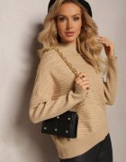 wool fashion Pulover Bej deschis Asimetric cu Lână Decorat cu Relief Aurorrsa