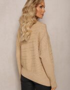 wool fashion Pulover Bej deschis Asimetric cu Lână Decorat cu Relief Aurorrsa