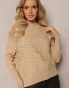 wool fashion Pulover Bej deschis Asimetric cu Lână Decorat cu Relief Aurorrsa