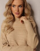wool fashion Pulover Bej deschis Asimetric cu Lână Decorat cu Relief Aurorrsa
