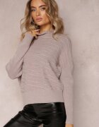 wool fashion Pulover bej închis asimetric cu lână decorat cu imprimeu în relief Aurorrsa