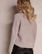 wool fashion Pulover bej închis asimetric cu lână decorat cu imprimeu în relief Aurorrsa