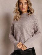 wool fashion Pulover bej închis asimetric cu lână decorat cu imprimeu în relief Aurorrsa