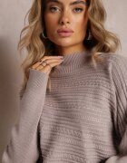 wool fashion Pulover bej închis asimetric cu lână decorat cu imprimeu în relief Aurorrsa
