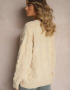 wool fashion Pulover bej lejer cu croi boxy și tricotaj în relief cu finisaje elastice Elomara