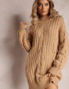 wool fashion Pulover Bej Lung cu Croi Lejer și Torsade Penerria