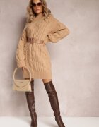 wool fashion Pulover Bej Lung cu Croi Lejer și Torsade Penerria