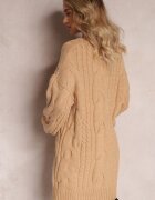 wool fashion Pulover Bej Lung cu Croi Lejer și Torsade Penerria