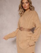wool fashion Pulover Bej Lung cu Croi Lejer și Torsade Penerria