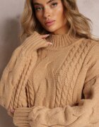 wool fashion Pulover Bej Lung cu Croi Lejer și Torsade Penerria