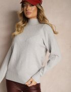 wool fashion Pulover cu guler rulat Gri deschis cu Imprimeu în relief și Nervuri Melovira