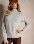wool fashion Pulover cu guler rulat Gri deschis cu Imprimeu în relief și Nervuri Melovira
