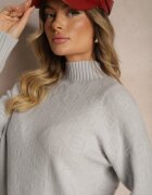 wool fashion Pulover cu guler rulat Gri deschis cu Imprimeu în relief și Nervuri Melovira