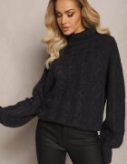 wool fashion Pulover cu guler rulat supradimensionat bleumarin cu textură decorativă Jupiterra