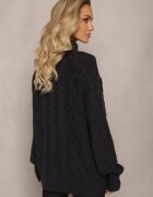 wool fashion Pulover cu guler rulat supradimensionat bleumarin cu textură decorativă Jupiterra