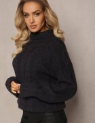 wool fashion Pulover cu guler rulat supradimensionat bleumarin cu textură decorativă Jupiterra