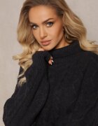 wool fashion Pulover cu guler rulat supradimensionat bleumarin cu textură decorativă Jupiterra