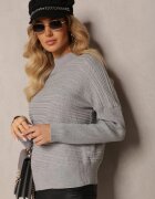 wool fashion Pulover Gri Asimetric cu Lână Decorat cu Ștanțare Aurorrsa