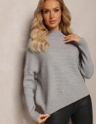wool fashion Pulover Gri Asimetric cu Lână Decorat cu Ștanțare Aurorrsa