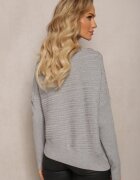 wool fashion Pulover Gri Asimetric cu Lână Decorat cu Ștanțare Aurorrsa