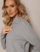 wool fashion Pulover Gri Asimetric cu Lână Decorat cu Ștanțare Aurorrsa