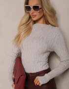 wool fashion Pulover Gri cu Viscoză și Împletitură Decorativă Saviana