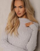 wool fashion Pulover Gri cu Viscoză și Împletitură Decorativă Saviana