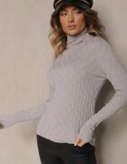 wool fashion Pulover Gri din Viscoză cu Model în Relief Cusut cu Fir Metalic Neldora