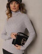 wool fashion Pulover Gri din Viscoză cu Model în Relief Cusut cu Fir Metalic Neldora