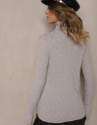 wool fashion Pulover Gri din Viscoză cu Model în Relief Cusut cu Fir Metalic Neldora
