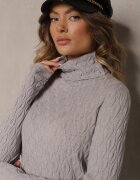 wool fashion Pulover Gri din Viscoză cu Model în Relief Cusut cu Fir Metalic Neldora