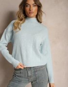 wool fashion Pulover guler înalt Albastru deschis cu Relief și cu Borduri Elastice Melovira