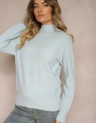wool fashion Pulover guler înalt Albastru deschis cu Relief și cu Borduri Elastice Melovira