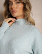wool fashion Pulover guler înalt Albastru deschis cu Relief și cu Borduri Elastice Melovira