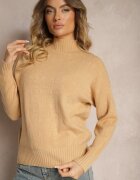 wool fashion Pulover guler înalt Bej cu model în relief și striatii Melovira