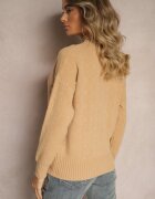 wool fashion Pulover guler înalt Bej cu model în relief și striatii Melovira