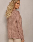 wool fashion Pulover guler semi-înalt Bej închis din tricot cu motiv geometric și fermoare suplimentare Vulla