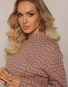 wool fashion Pulover guler semi-înalt Bej închis din tricot cu motiv geometric și fermoare suplimentare Vulla