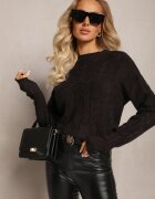 wool fashion Pulover Împletit Negru cu Mânecă Lungă și Borduri Elastice Kaviss